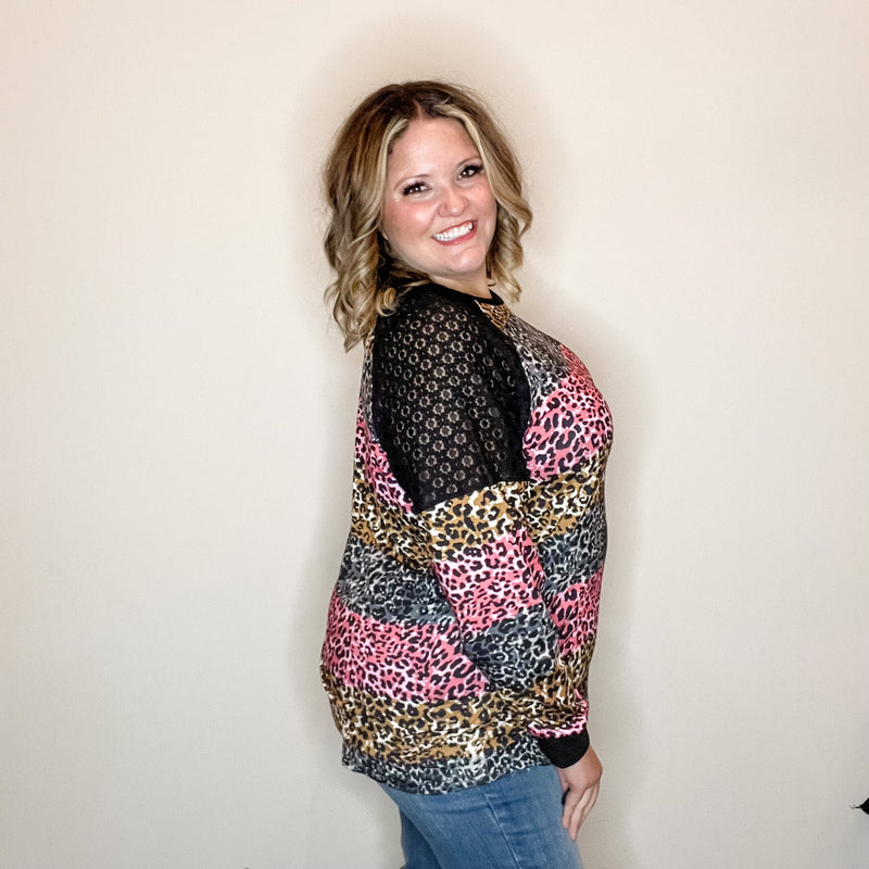 "Take It On" Animal Print Long Sleeve with Lace Shoulder Detail-Lola Monroe Boutique