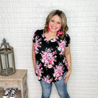 "Tanya" Floral V-Neck (Black/Pink)-Lola Monroe Boutique