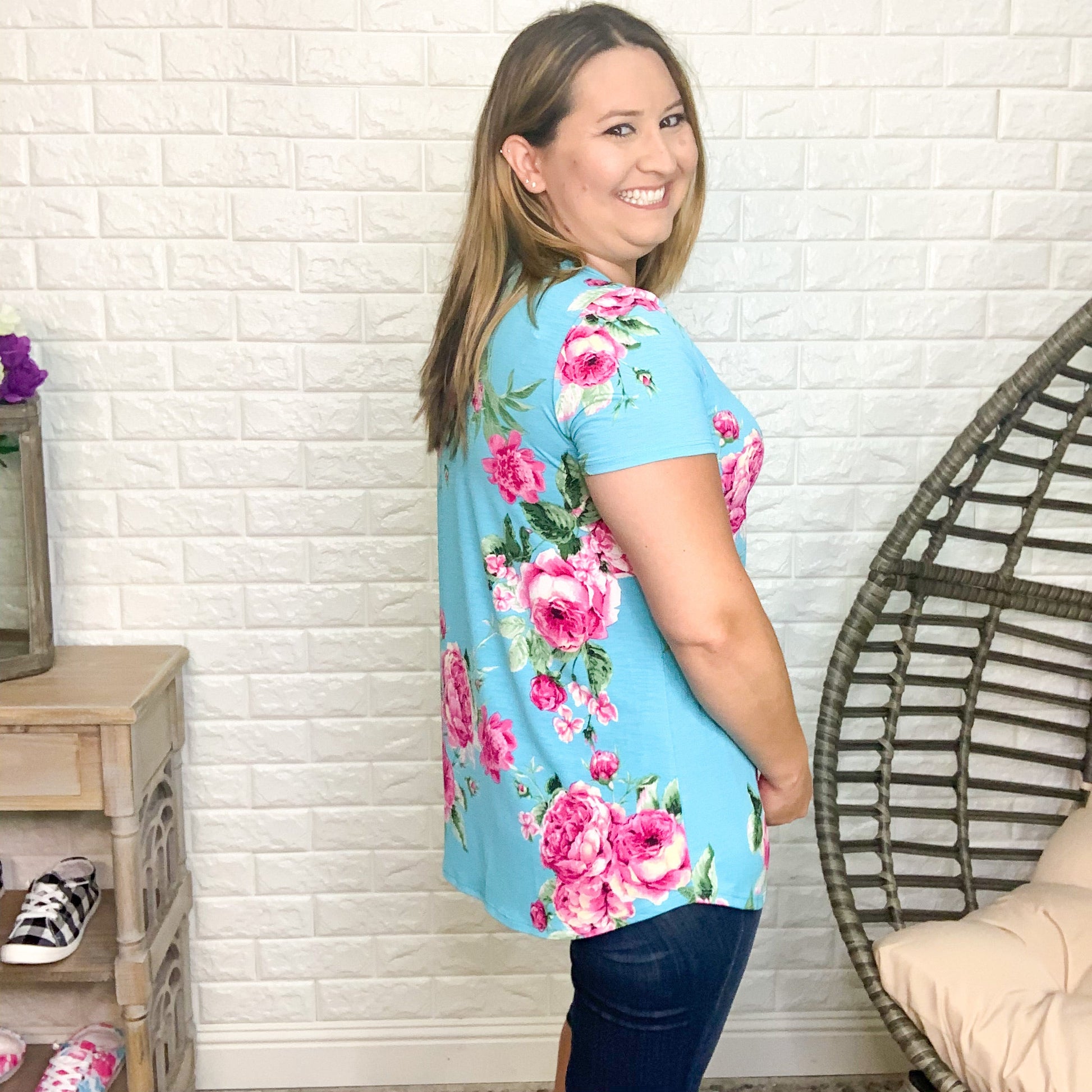 "Tara" Floral V-Neck Criss Cross Cutout Design