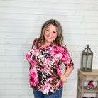 "Tawny" Floral Lizzy 3/4 Sleeve Split Neck-Lola Monroe Boutique