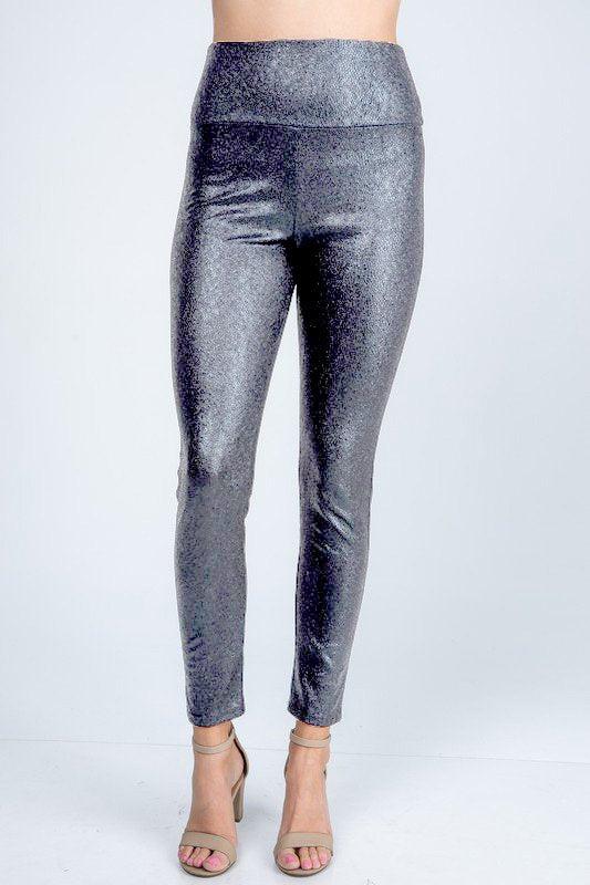 Textured Sparkle Hi Waisted Leggings (Black or Silver)-Lola Monroe Boutique