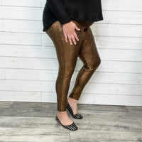 Textured Sparkle Hi Waisted Leggings (Gold)-Lola Monroe Boutique
