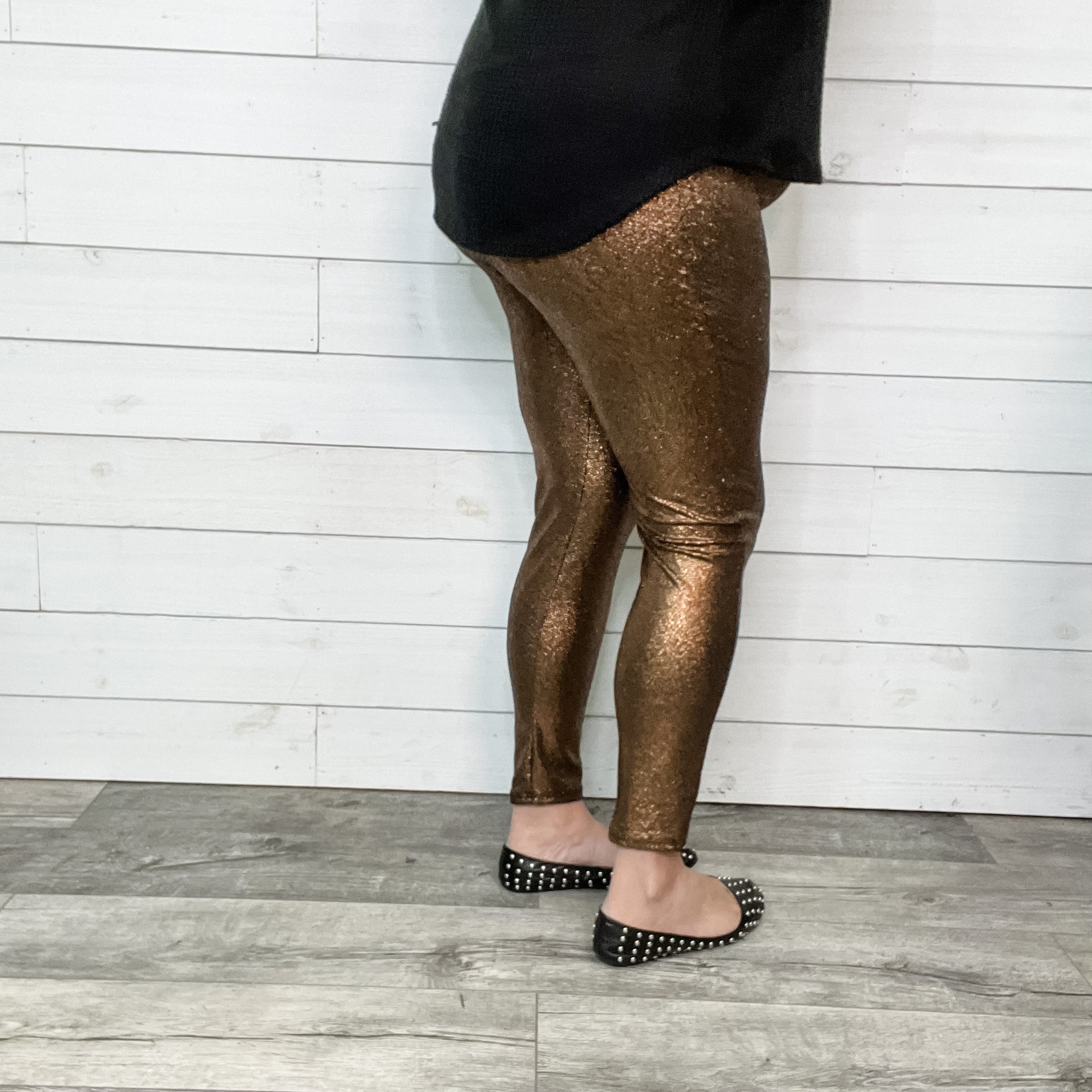 Textured Sparkle Hi Waisted Leggings (Gold)-Lola Monroe Boutique