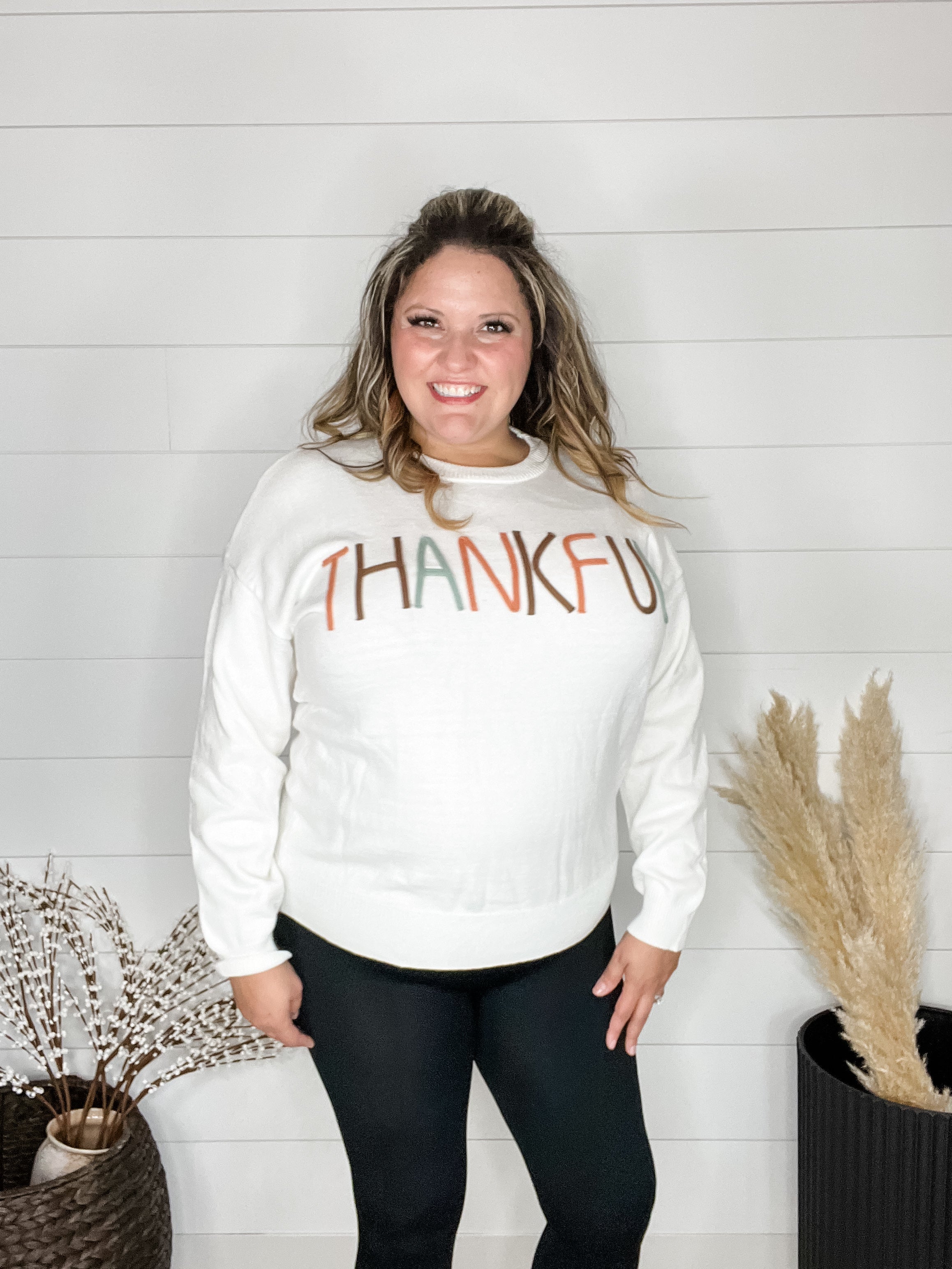 "Thankful" Long Sleeve Sweater-Lola Monroe Boutique