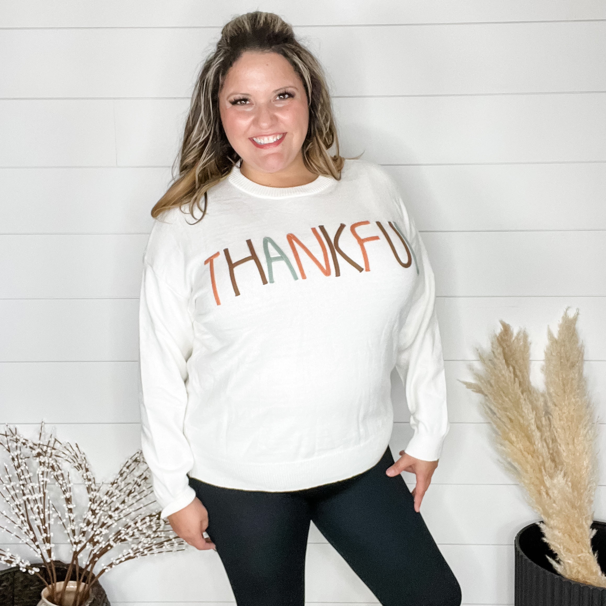 "Thankful" Long Sleeve Sweater-Lola Monroe Boutique