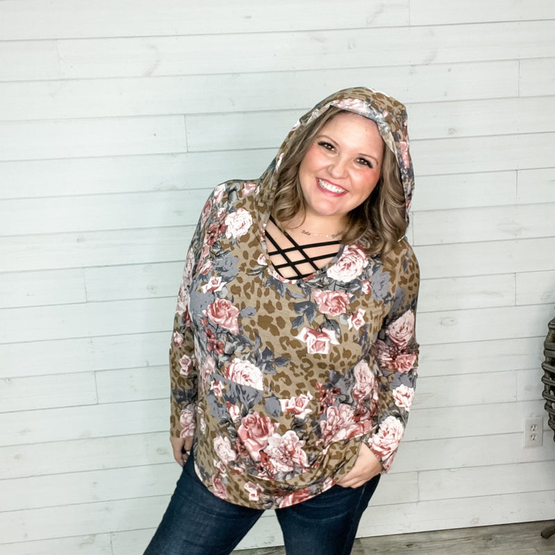 "Thats The Way" U Neck Floral and Animal Print Hoodie-Lola Monroe Boutique