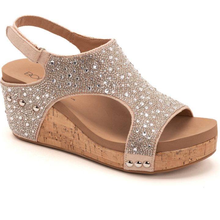 "The Ashley" Rhinestone Corky Wedge Sandal (Clear)-Lola Monroe Boutique