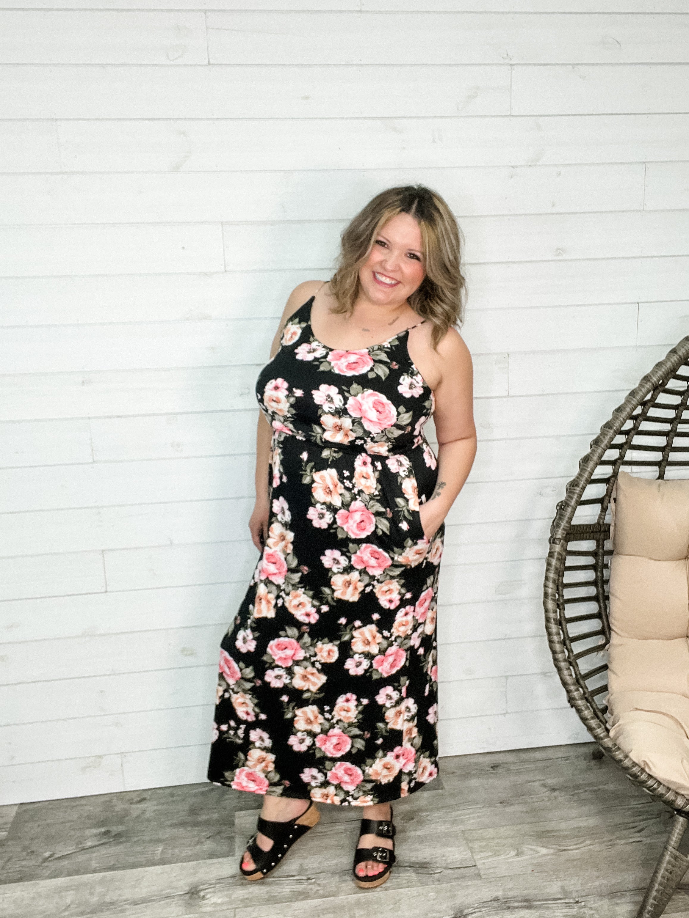 "The Kellie" Floral Adjustable Spaghetti Strap Maxi Dress-Lola Monroe Boutique