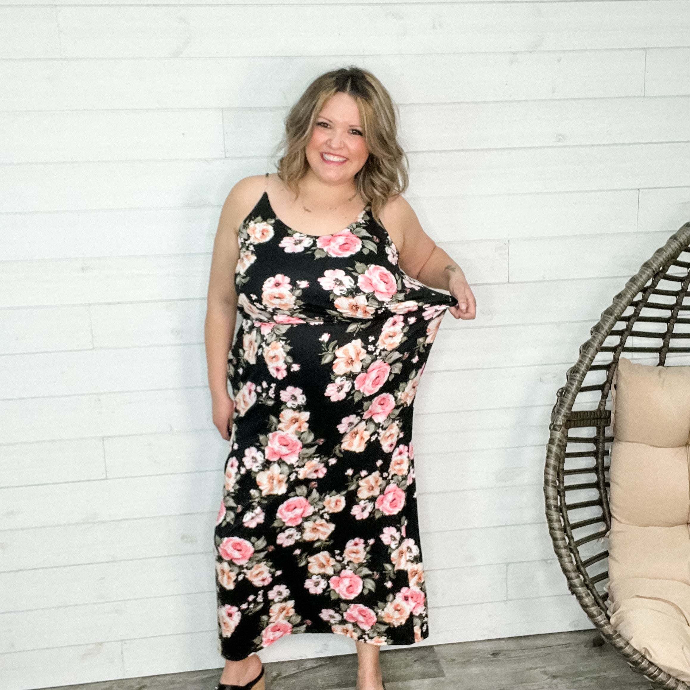 "The Kellie" Floral Adjustable Spaghetti Strap Maxi Dress-Lola Monroe Boutique