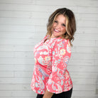 "The Last Time" 3/4 Ruffle Sleeve Split Neck-Lola Monroe Boutique