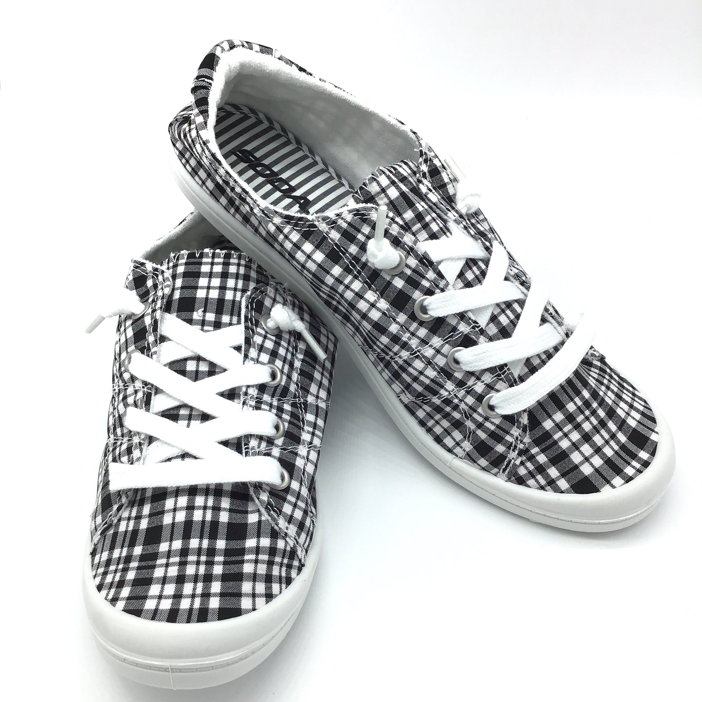 The Zig Slip On (Black & White Plaid)-Lola Monroe Boutique