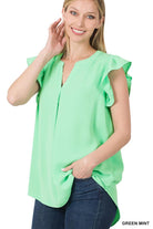 "Tiana" Split Neck Ruffle Shoulder (Multiple Colors)-Lola Monroe Boutique