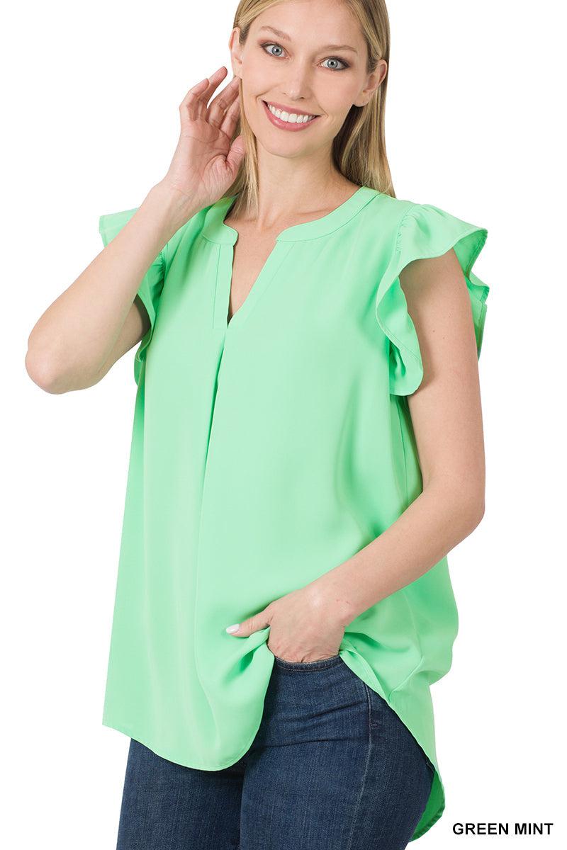 "Tiana" Split Neck Ruffle Shoulder (Multiple Colors)