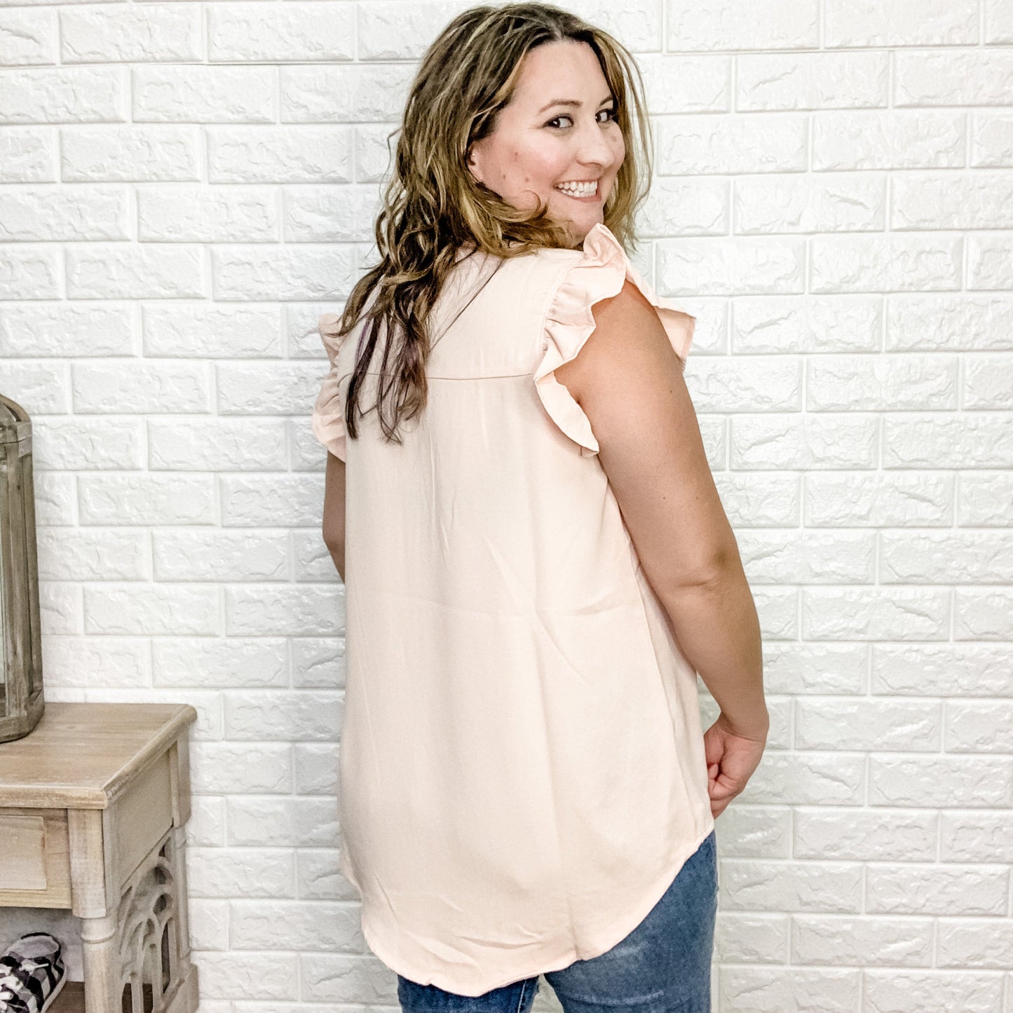 "Tiana" Split Neck Ruffle Shoulder (Multiple Colors)