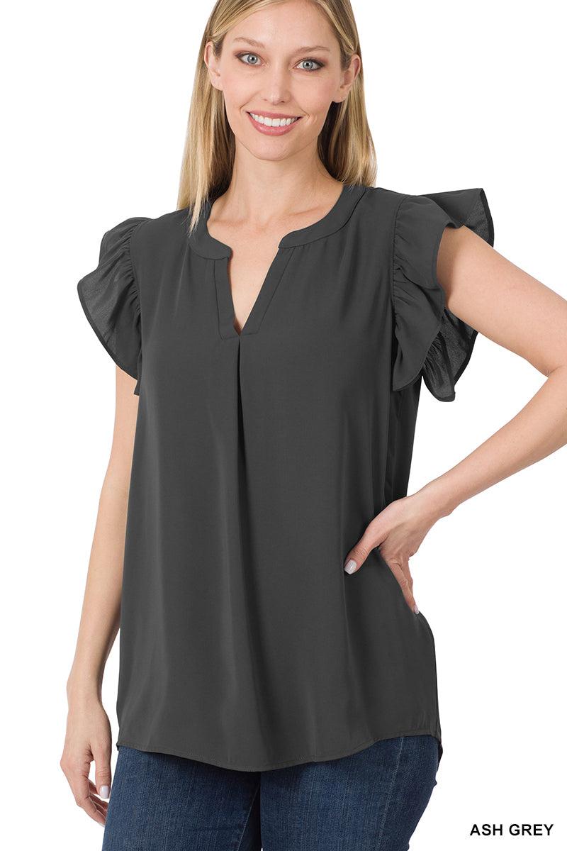 "Tiana" Split Neck Ruffle Shoulder (Multiple Colors)