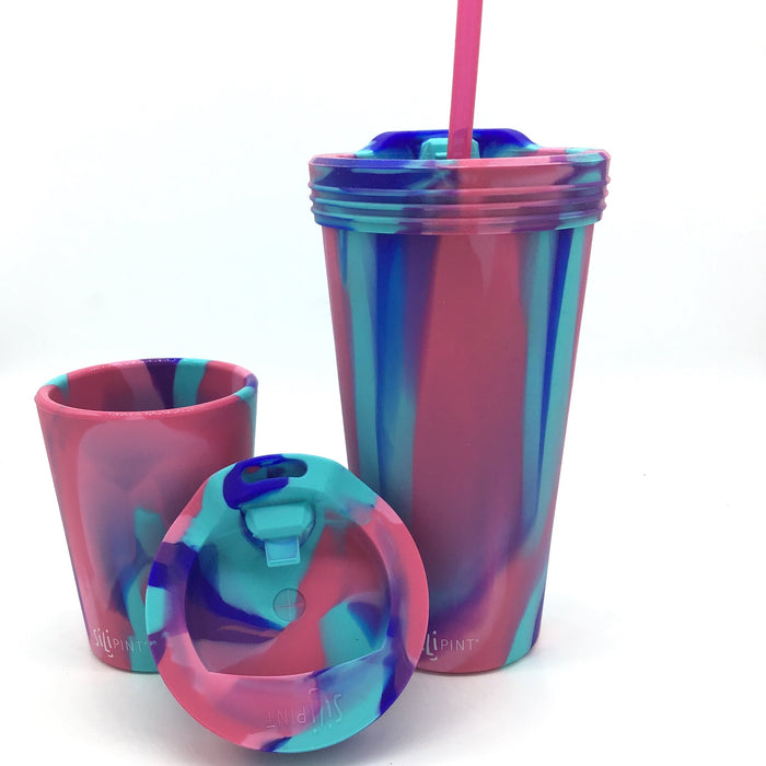 Tie Dye Sili Pint Cups with Lids (2 Sizes)-Lola Monroe Boutique