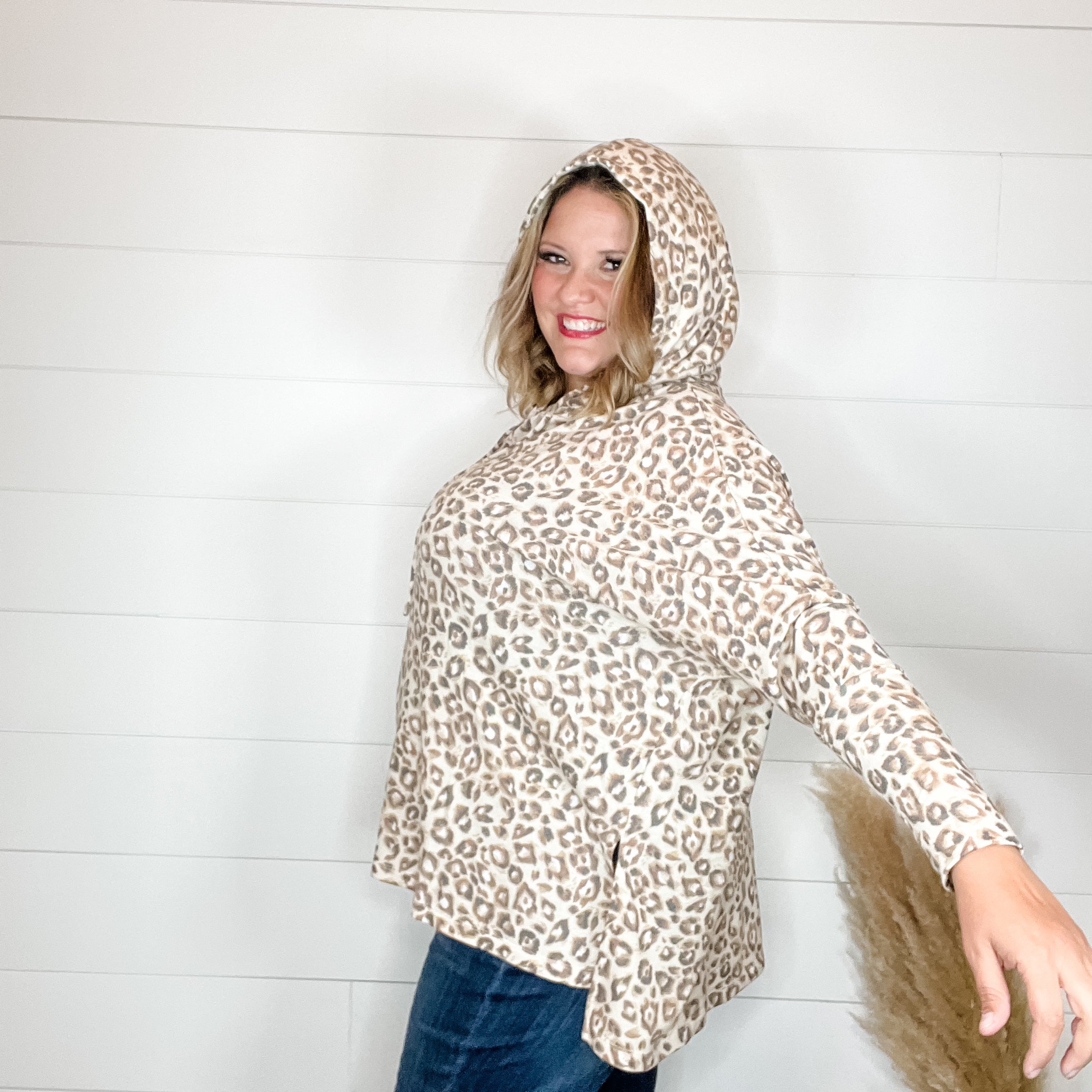 "Tiger Tale" Animal Print Hoodie with Side Slits-Lola Monroe Boutique