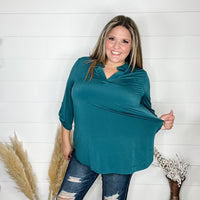 "Timeline" 3/4 Sleeve Split Neck (Dark Teal)-Lola Monroe Boutique