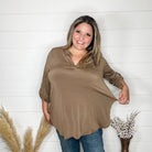 "Timeline" 3/4 Sleeve Split Neck (Mocha)-Lola Monroe Boutique