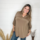 "Timeline" 3/4 Sleeve Split Neck (Mocha)-Lola Monroe Boutique