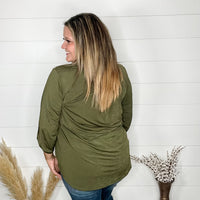 "Timeline" 3/4 Sleeve Split Neck (Olive)