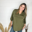 "Timeline" 3/4 Sleeve Split Neck (Olive)-Lola Monroe Boutique