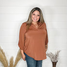 "Timeline" 3/4 Sleeve Split Neck (Rust)-Lola Monroe Boutique