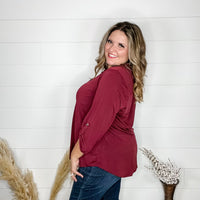 "Timeline" 3/4 Sleeve Split Neck (Wine)-Lola Monroe Boutique