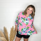 "Toe to Toe" Floral 3/4 Sleeve Split Neck Tops-Lola Monroe Boutique