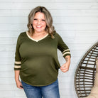 "Top of The Class" 3/4 Sleeve V Neck (Olive)-Lola Monroe Boutique