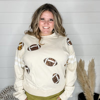 "Touchdown" Football Sequinned Crew Neck (Ecru)