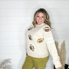 "Touchdown" Football Sequinned Crew Neck (Ecru)-Lola Monroe Boutique