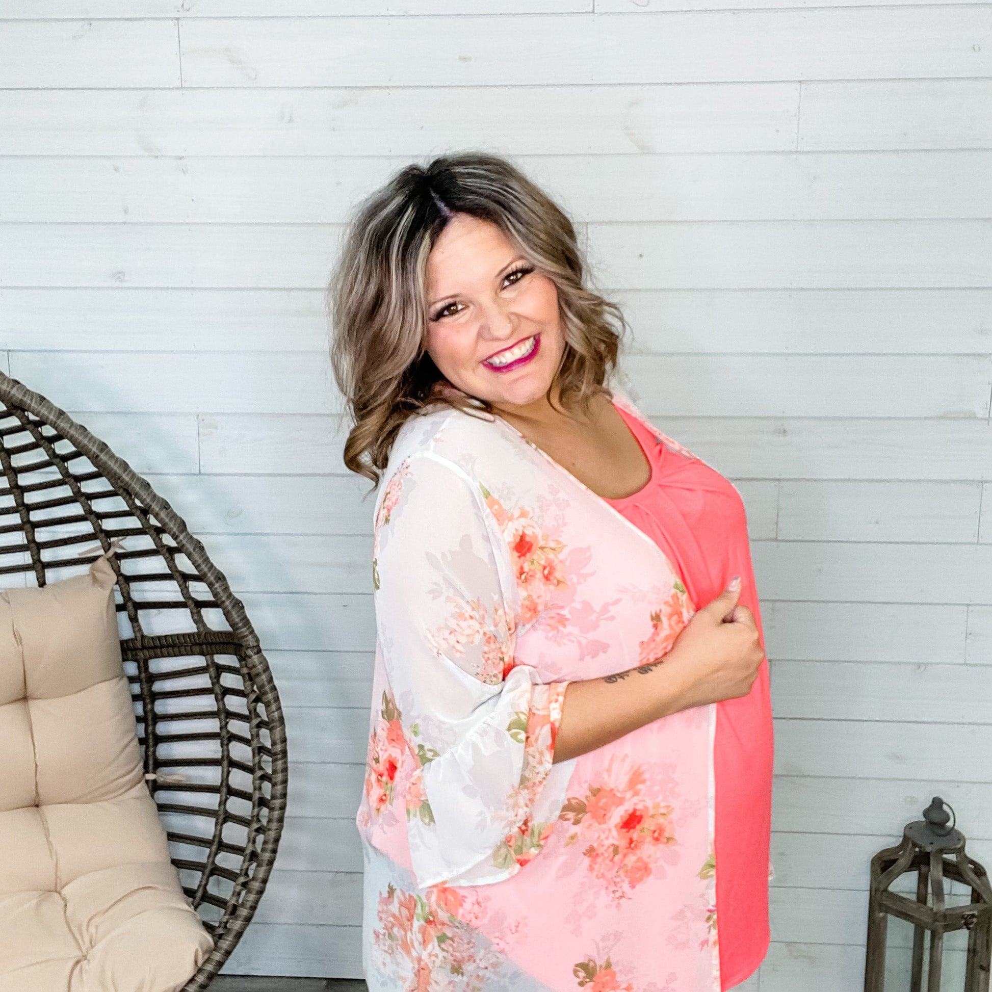 "Tranquility" Floral Ruffle Sleeve Kimono