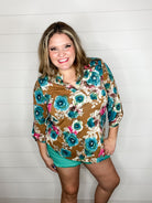 "Trenton" Floral Lizzy 3/4 Sleeve Split Neck-Lola Monroe Boutique