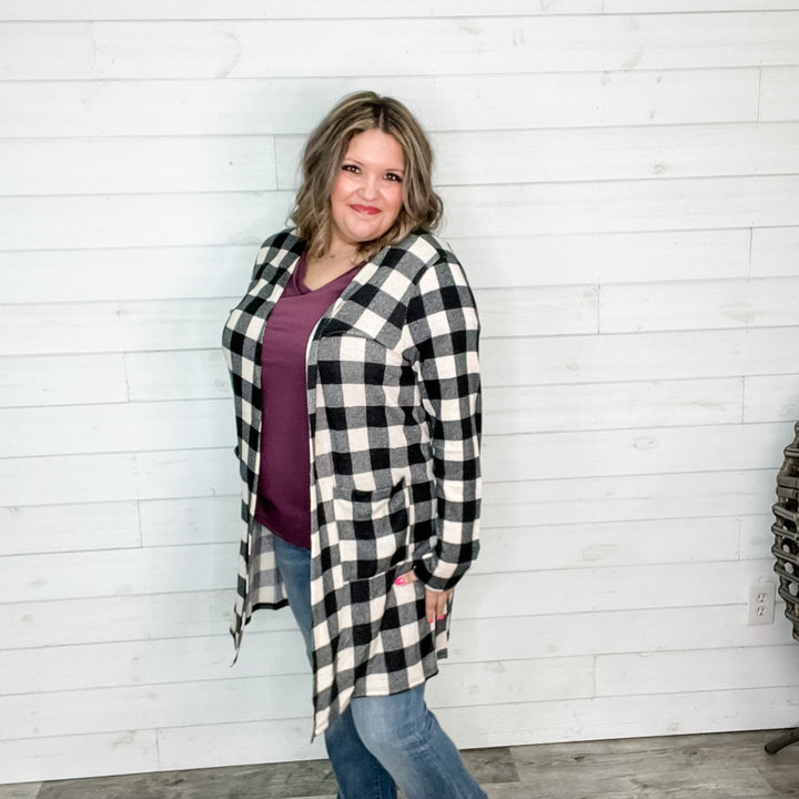 "Tried and True" Long Sleeve Checkered Cardigan (Black)