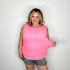 "Tristan" Waffle Texture V Neck Tank Tops (Neon Pink)-Lola Monroe Boutique