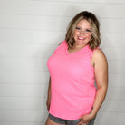 "Tristan" Waffle Texture V Neck Tank Tops (Neon Pink)-Lola Monroe Boutique