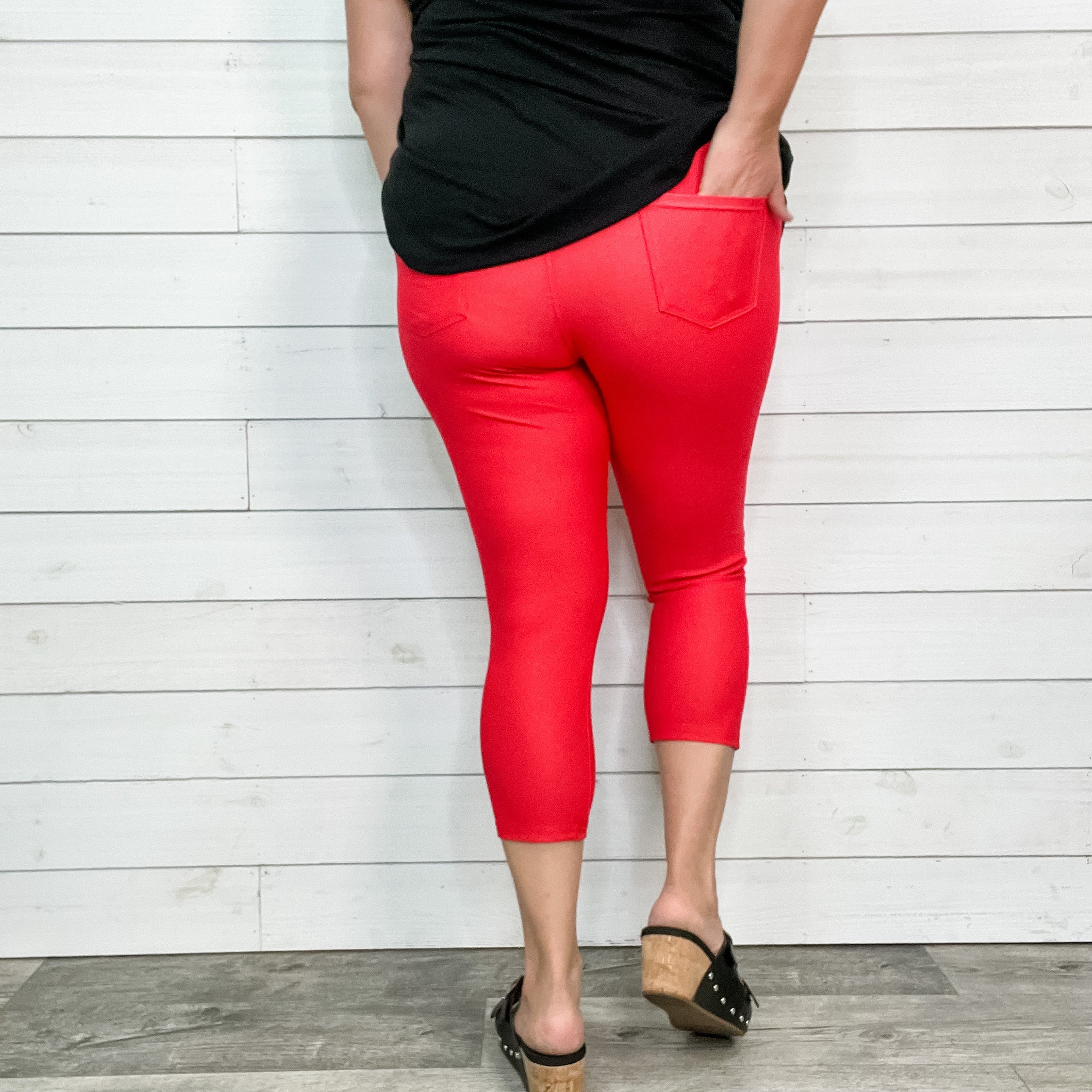 Trouser that Feel Like Jeggings Capris (Red)-Lola Monroe Boutique