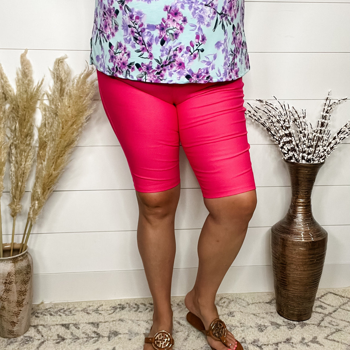 Trousers that Feel Like Jeggings Bermuda Shorts (Fuchsia)-Lola Monroe Boutique