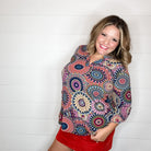 "Truely" Paisley Lizzy 3/4 Sleeve Split Neck-Lola Monroe Boutique