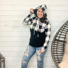 "Tulsa" Black and White Plaid Hoodie-Lola Monroe Boutique