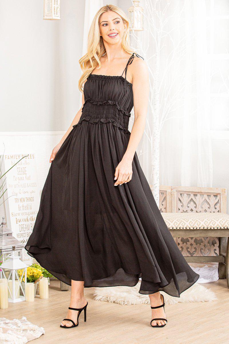 "Undeniable" Adjustable Strap Smocked Waist Maxi Dress-Lola Monroe Boutique