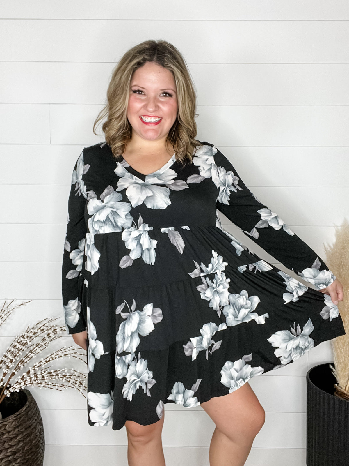 "Underground" Floral Long Sleeve Tiered Dress-Lola Monroe Boutique