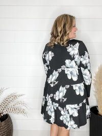 "Underground" Floral Long Sleeve Tiered Dress-Lola Monroe Boutique