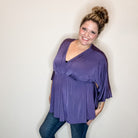 "Undertaking" 3/4 Sleeve V Neck with Elastic Empire Waist (Eggplant)-Lola Monroe Boutique