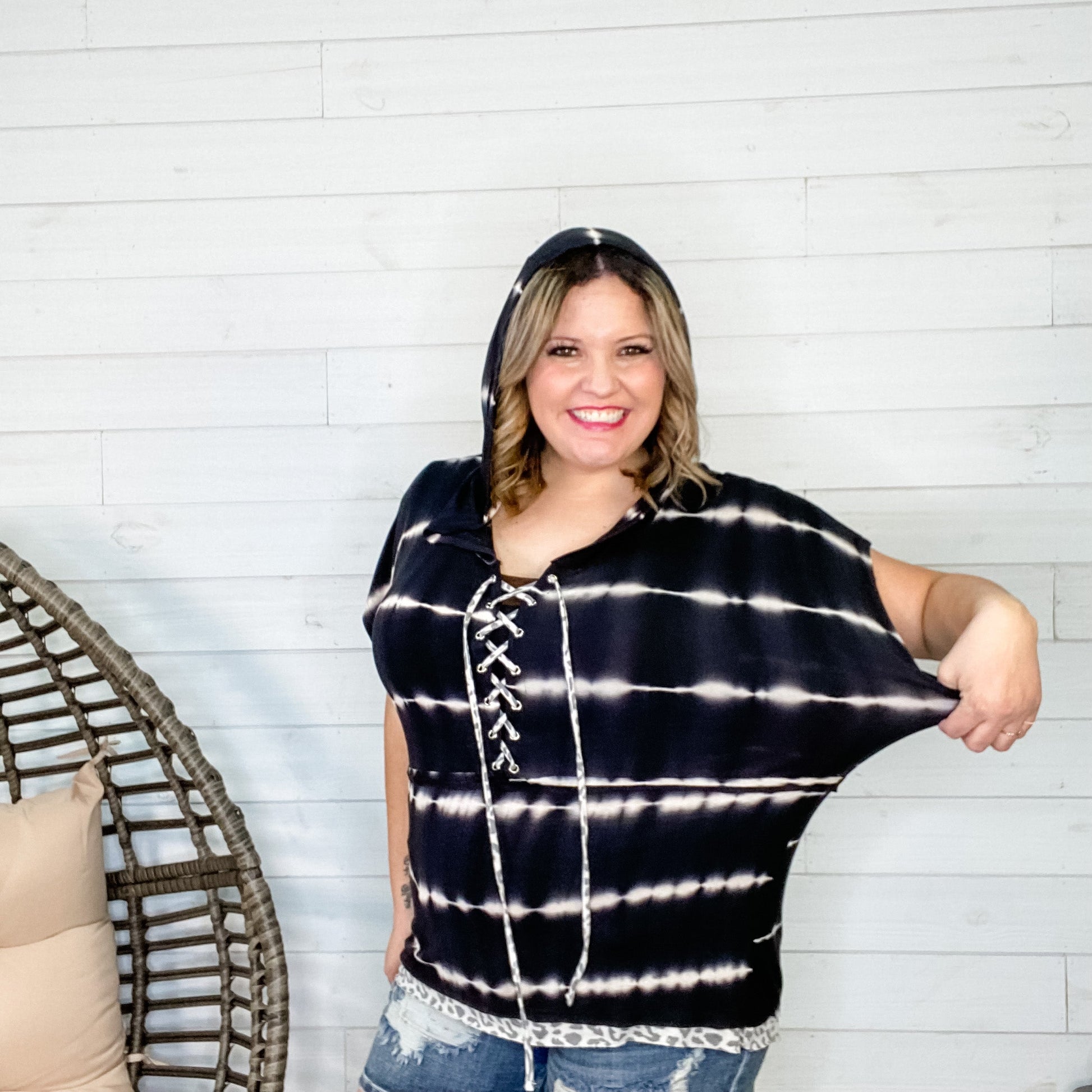 "Unleashed" Lace Up Front Hooded Top