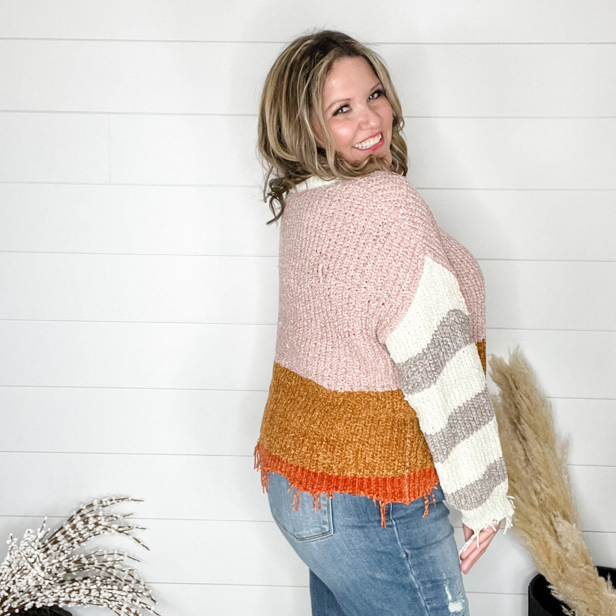 "Unraveled" V Neck Chenille Sweater