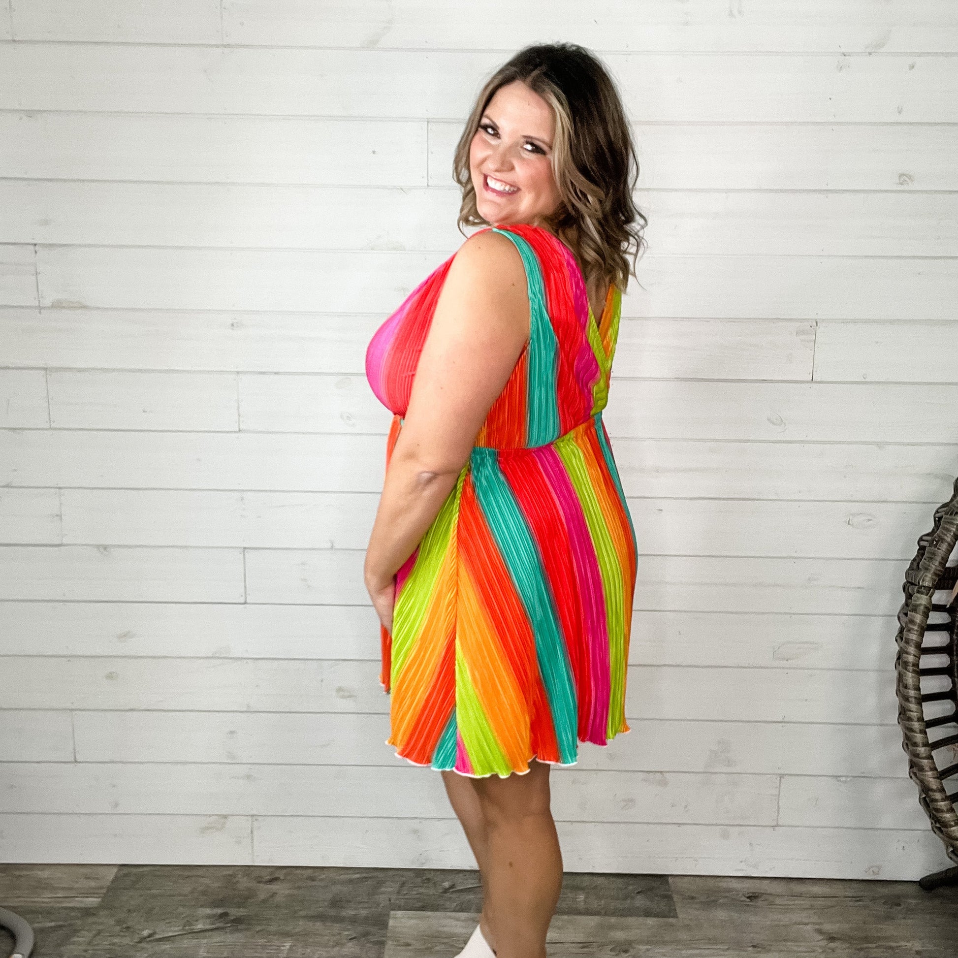 "Up In Lights" Rainbow Crepe Tank Dress