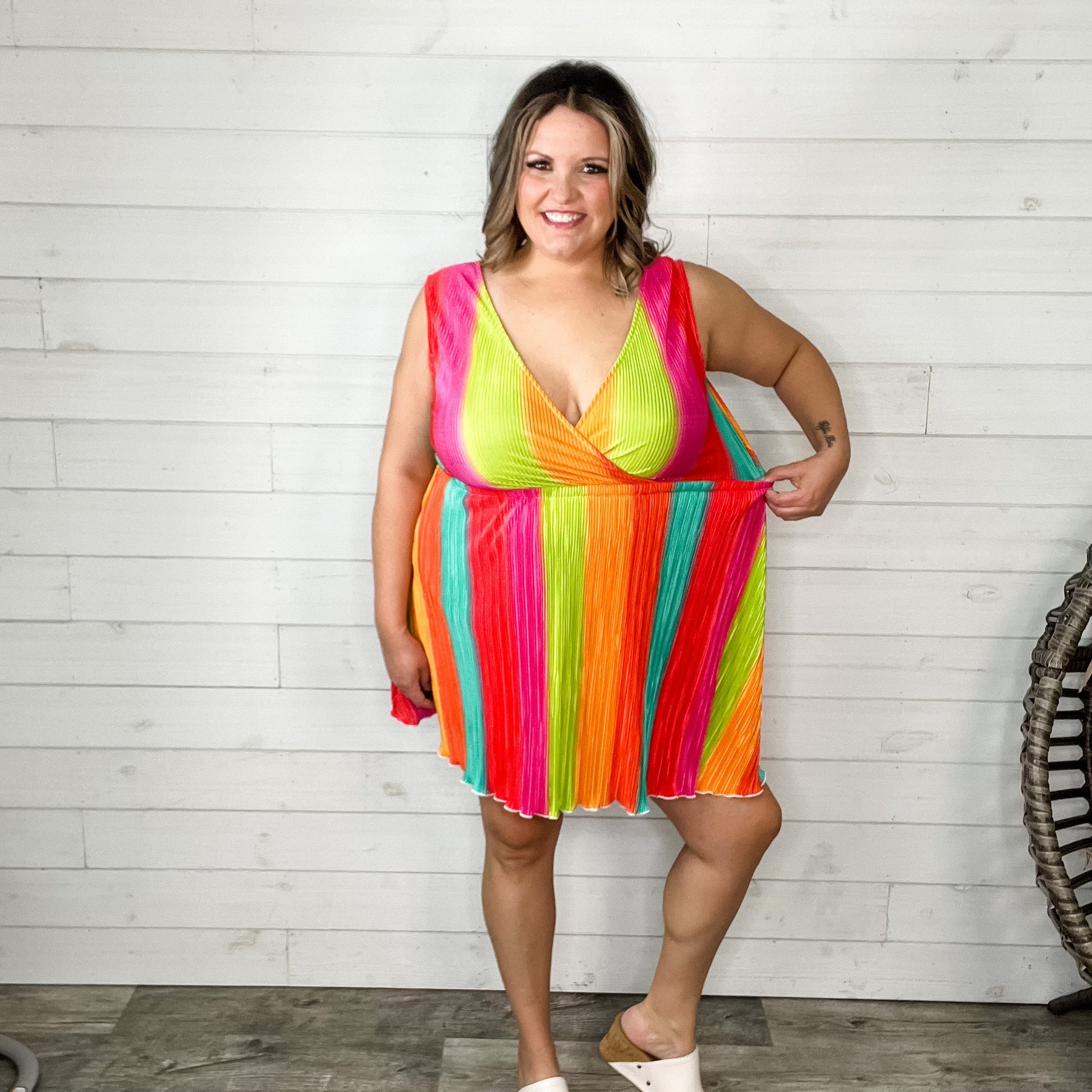 "Up In Lights" Rainbow Crepe Tank Dress