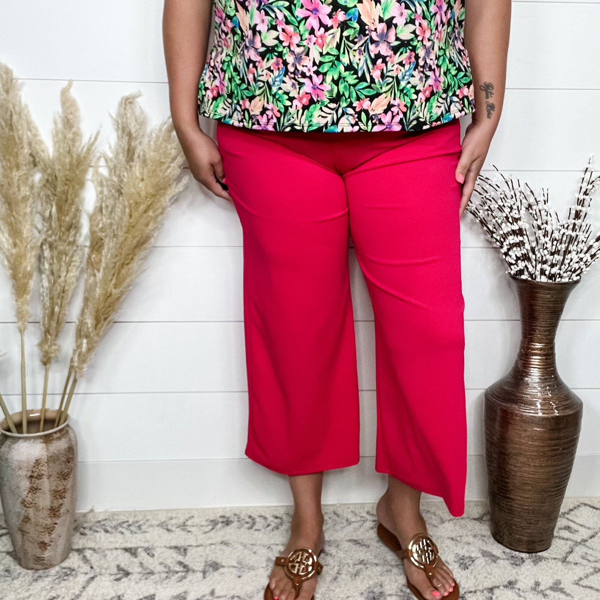 "Uptown" Crop Trouser with Pockets (Fuchsia)-Lola Monroe Boutique